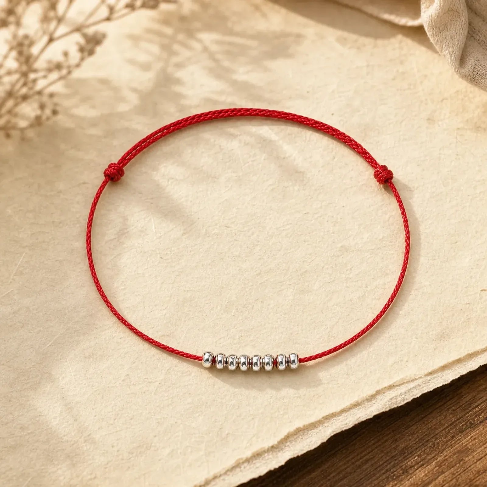 Handmade 925 Sterling Silver Small Pieces Protection Braided Ultra-Thin Rope Bracelet featuring Silver, Red String