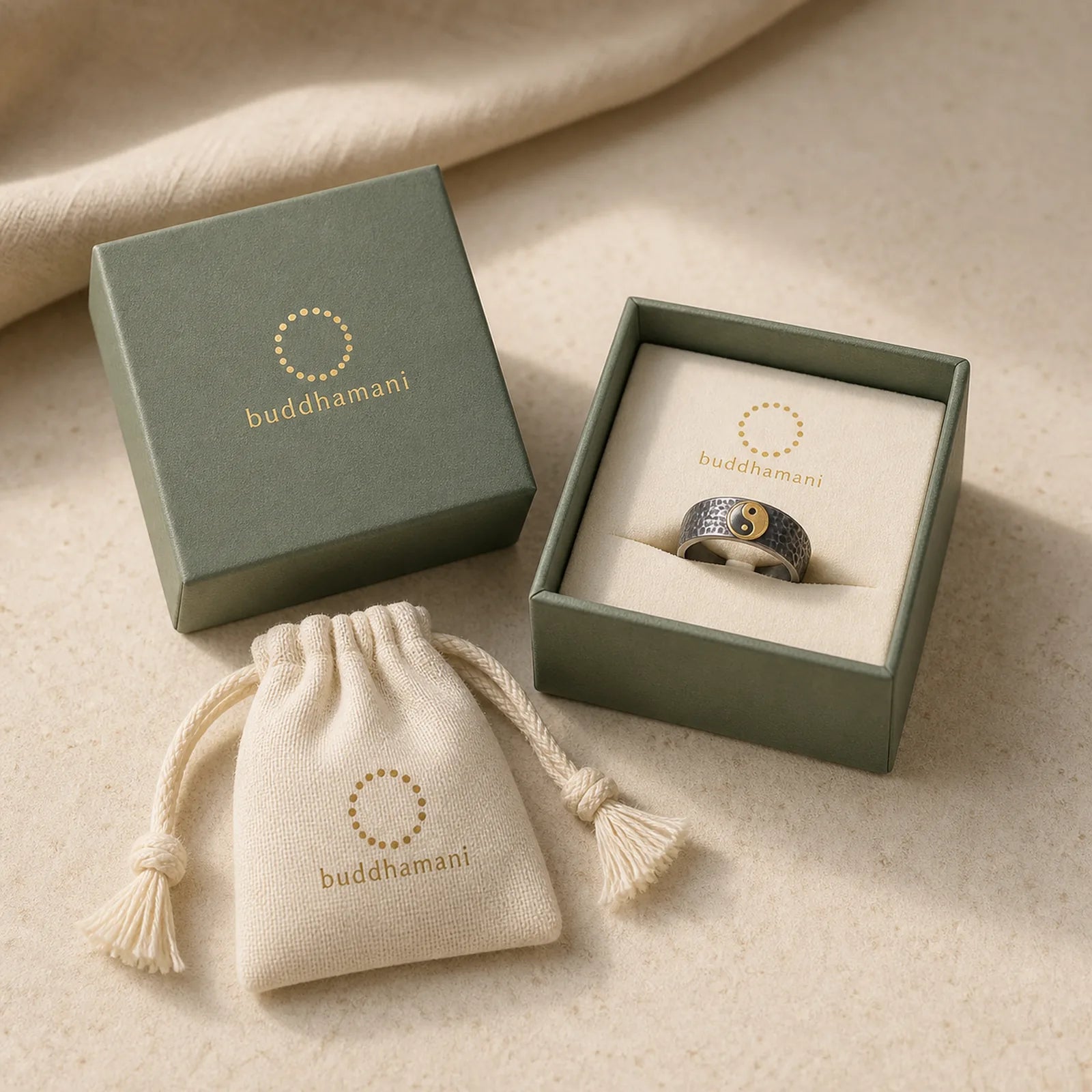 Handmade 999 Sterling Silver 999 Gold Yin Yang Textured Balance Ring featuring Silver, Yin Yang Symbol