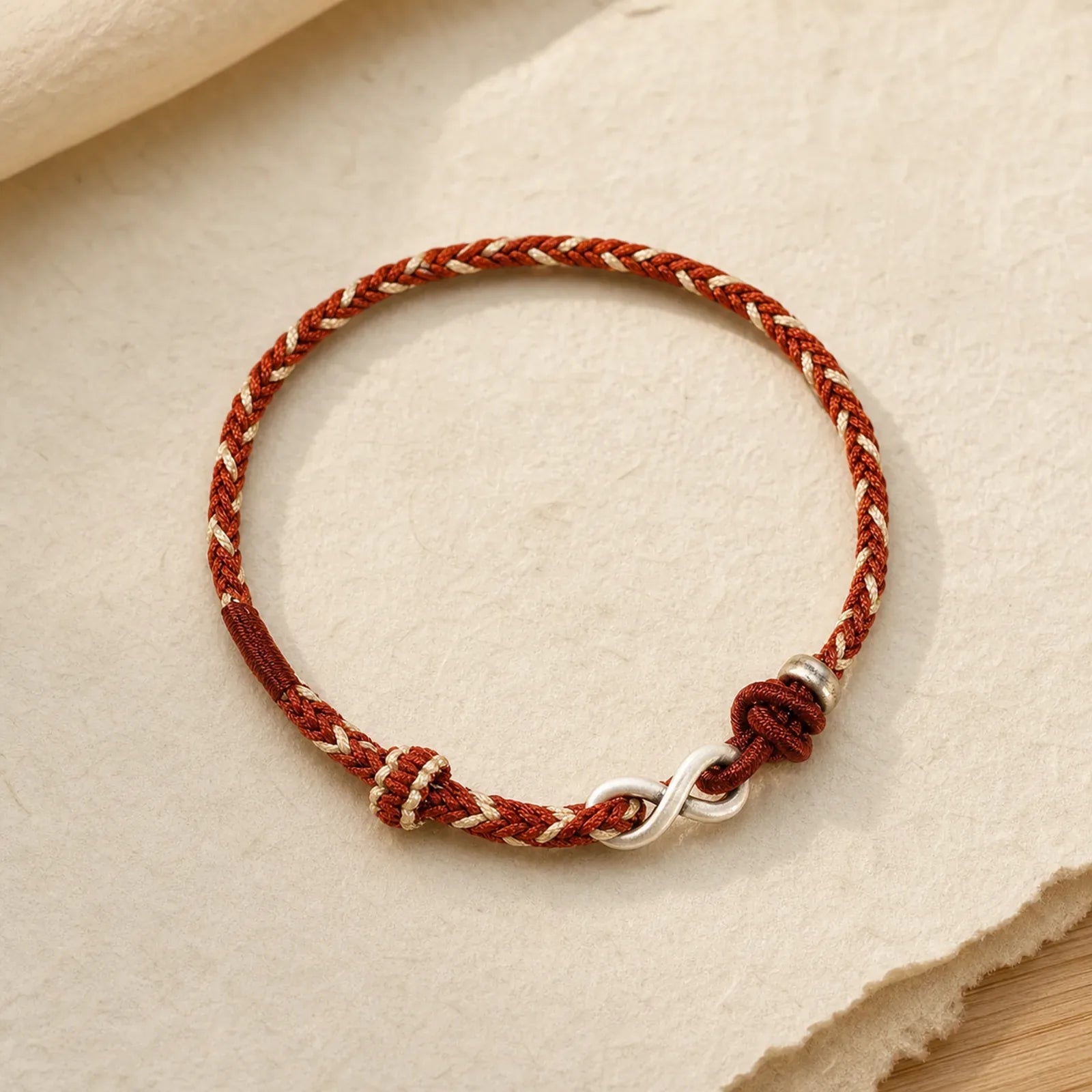 Handmade 999 Sterling Silver Endless Knot Infinity Symbol Luck Rope Bracelet featuring Silver, Red String