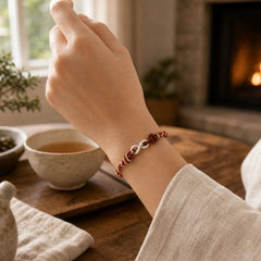 Handmade 999 Sterling Silver Endless Knot Infinity Symbol Luck Rope Bracelet featuring Silver, Red String