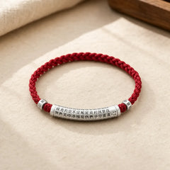 Handmade 999 Sterling Silver Om Mani Padme Hum Heart Sutra Carved Luck Rope Bracelet Anklet featuring Silver, Om Mani Padme Hum, Om