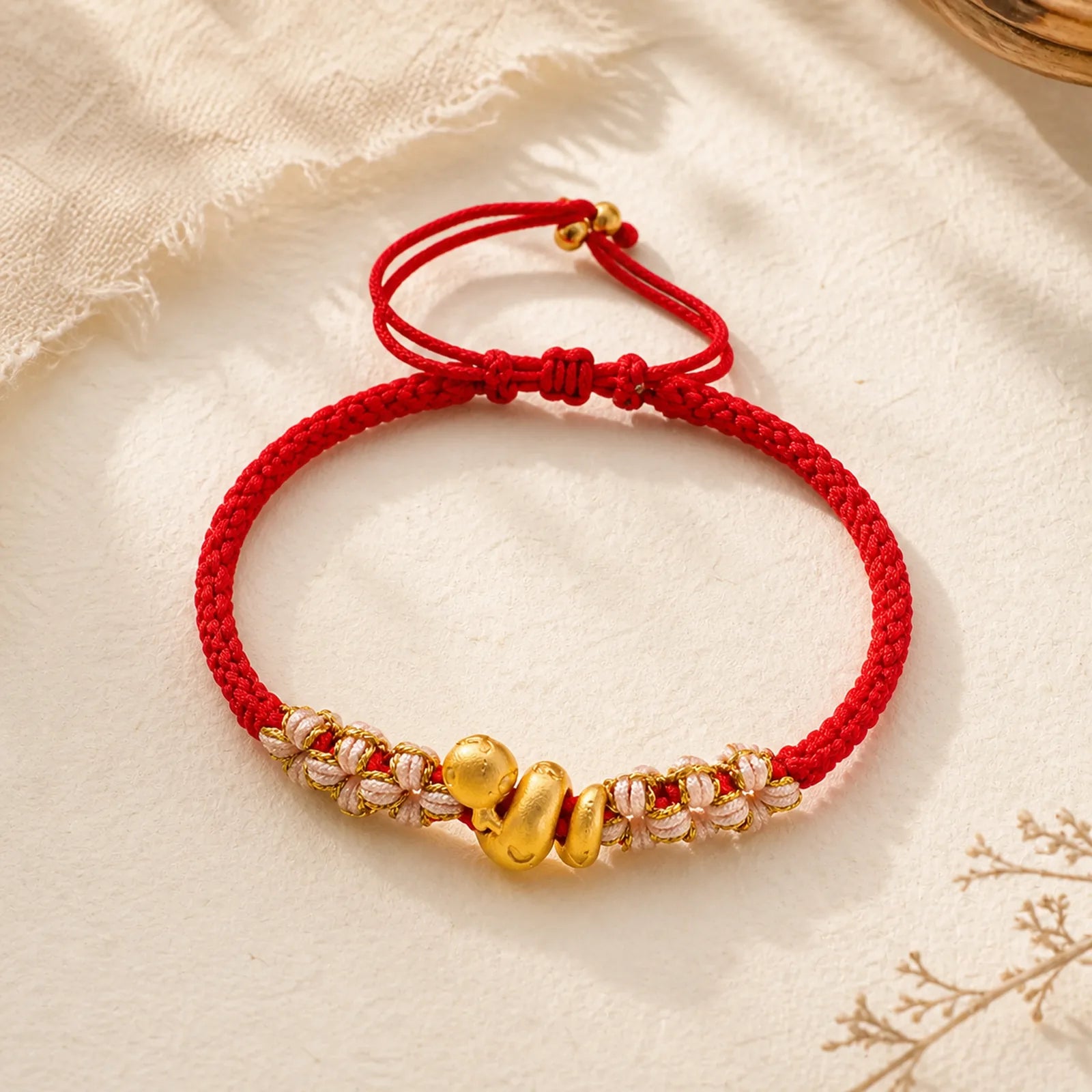 Handmade 999 Sterling Silver Year Of The Snake Red String Heart Peach Blossom Luck Bracelet featuring Silver, Red String