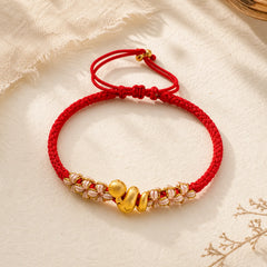 Handmade 999 Sterling Silver Year Of The Snake Red String Heart Peach Blossom Luck Bracelet featuring Silver, Red String