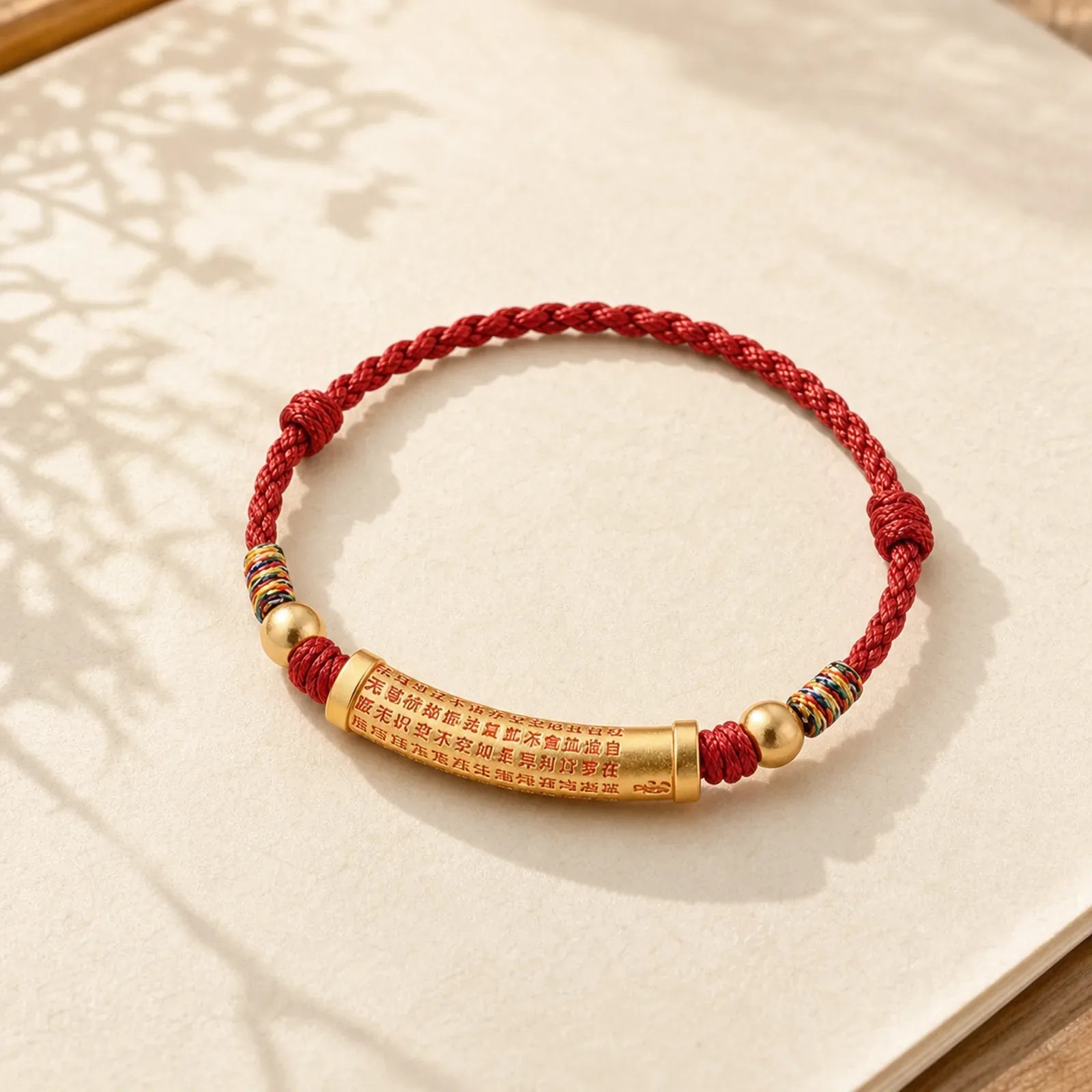 Handmade Alloy Heart Sutra Protection Strength Rope Bracelet Anklet featuring Red String