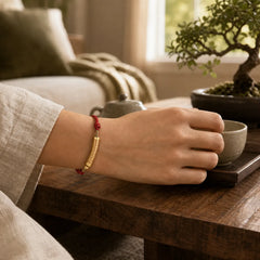 Handmade Alloy Heart Sutra Protection Strength Rope Bracelet Anklet featuring Red String