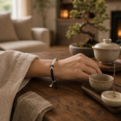 Handmade Black White Rope Braided Healing Bracelet featuring