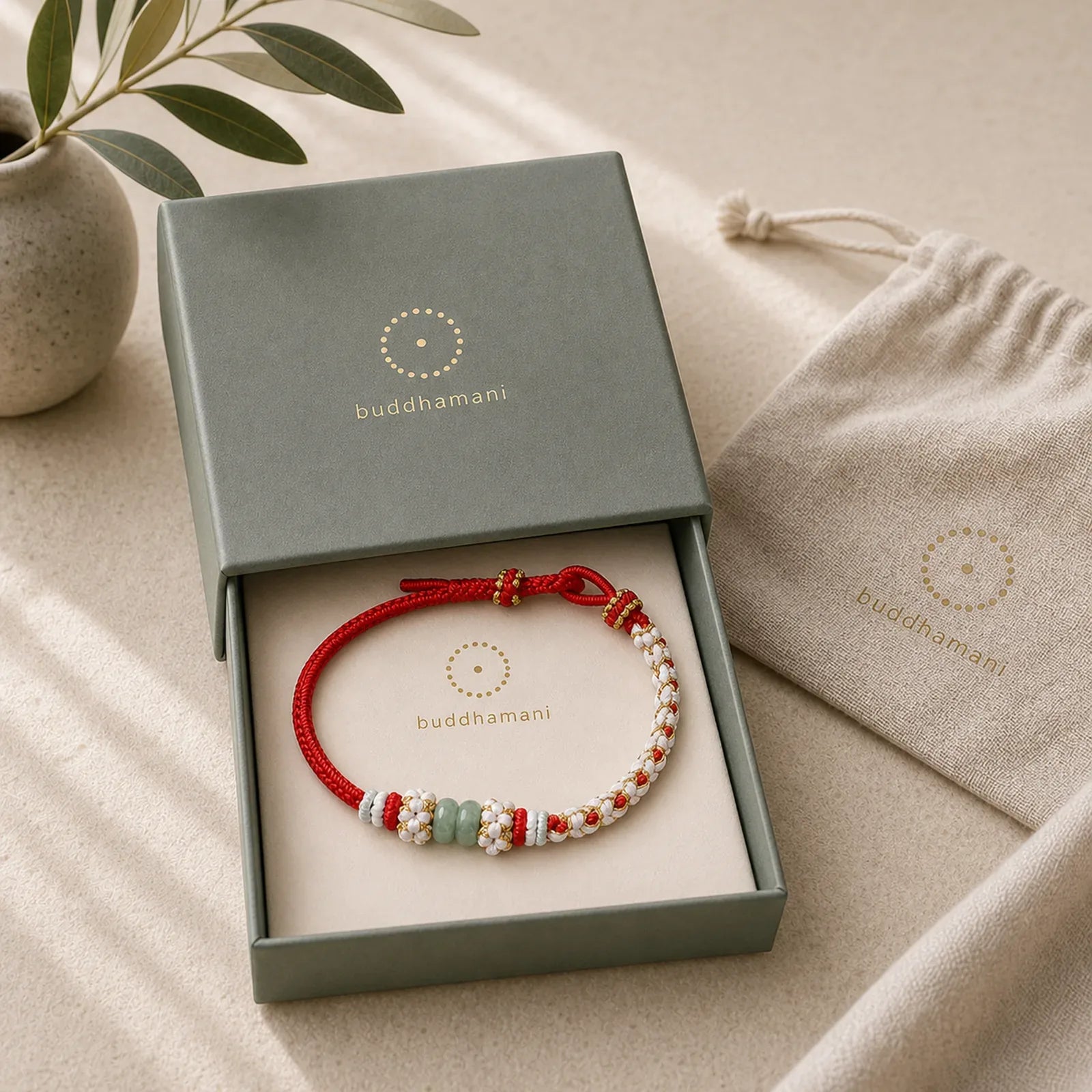 Handmade Braided Chinese Knotting Peach Blossoms Jade Luck Adjustable Bracelet featuring Chinese Knotting, Jade, Red String
