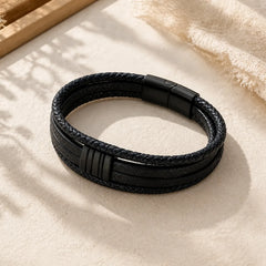 Handmade Braided Leather Calm Titanium Steel Buckle Bracelet featuring Titanium Steel