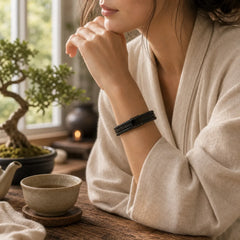 Handmade Braided Leather Calm Titanium Steel Buckle Bracelet featuring Titanium Steel