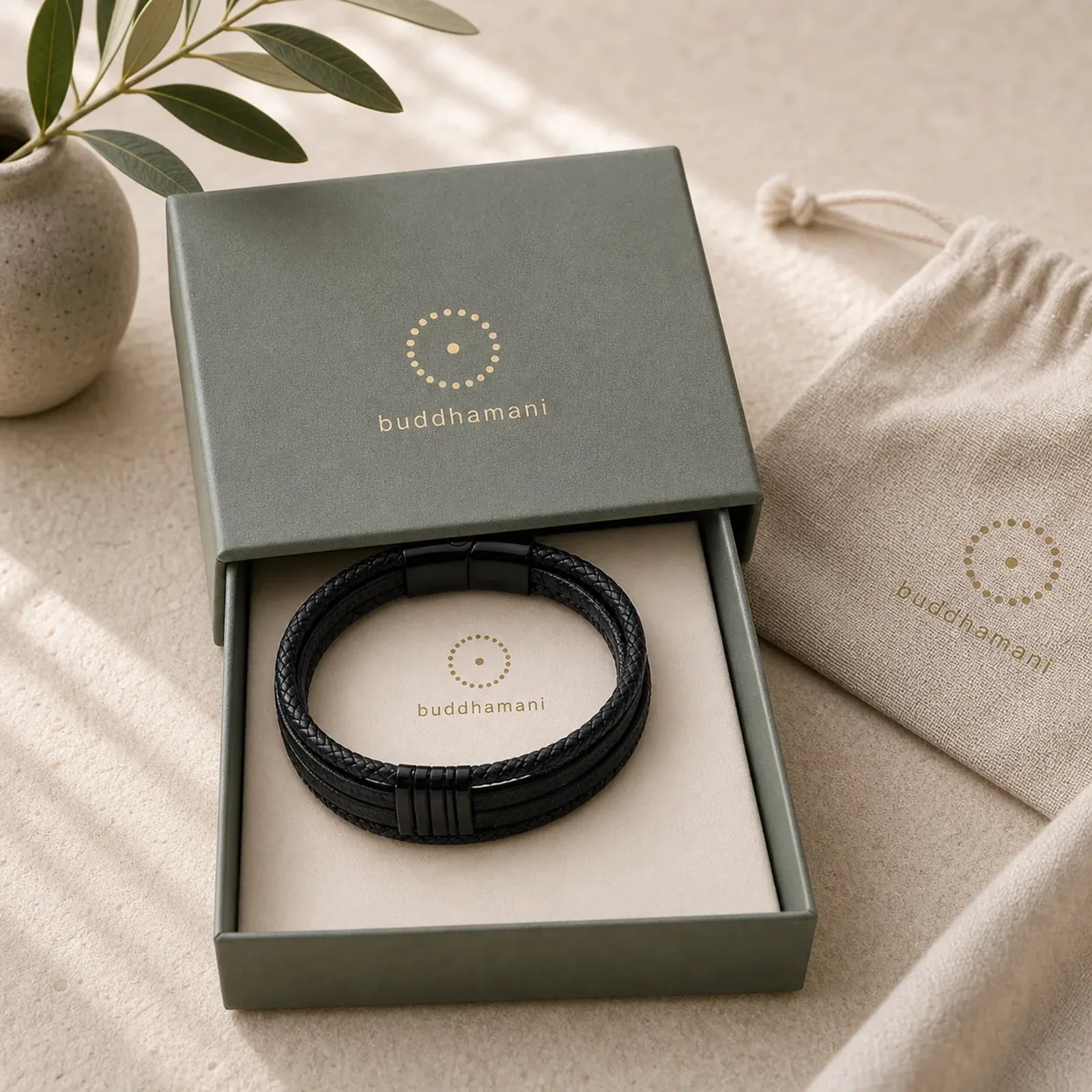 Handmade Braided Leather Calm Titanium Steel Buckle Bracelet featuring Titanium Steel