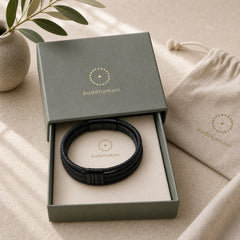 Handmade Braided Leather Calm Titanium Steel Buckle Bracelet featuring Titanium Steel