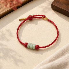 Handmade Braided Red String 3mm Jade Beads Protection Adjustable DIY Bracelet featuring Red String, Jade, Copper