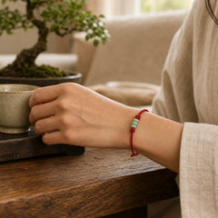 Handmade Braided Red String 3mm Jade Beads Protection Adjustable DIY Bracelet featuring Red String, Jade, Copper