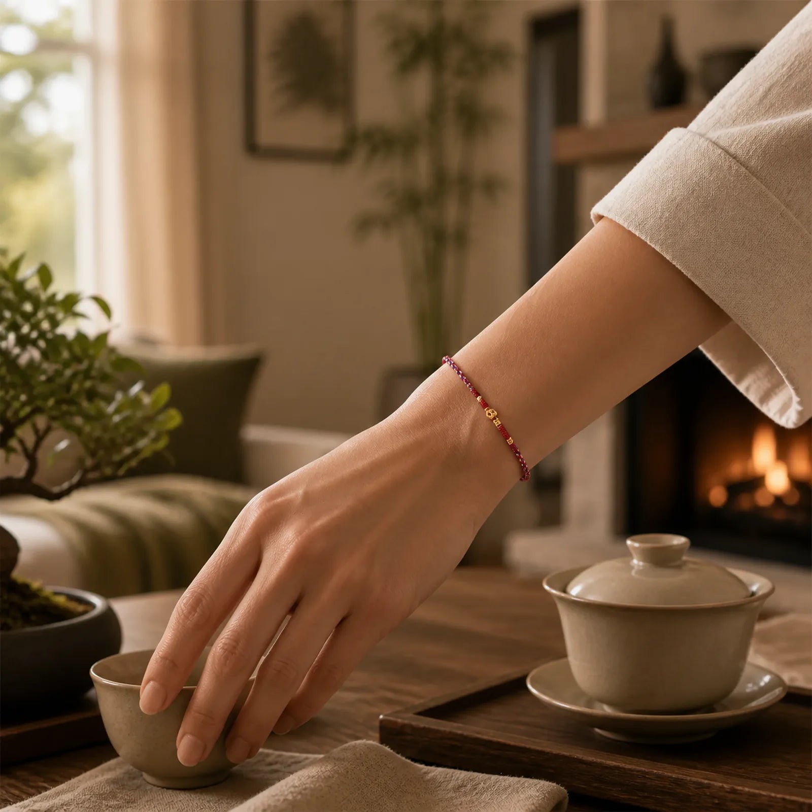 Handmade Braided Red String Copper Coins Luck Bracelet featuring Red String, Copper