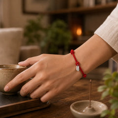 Handmade Braided Red String LUCKY Charm Adjustable Bracelet featuring Red String, Copper