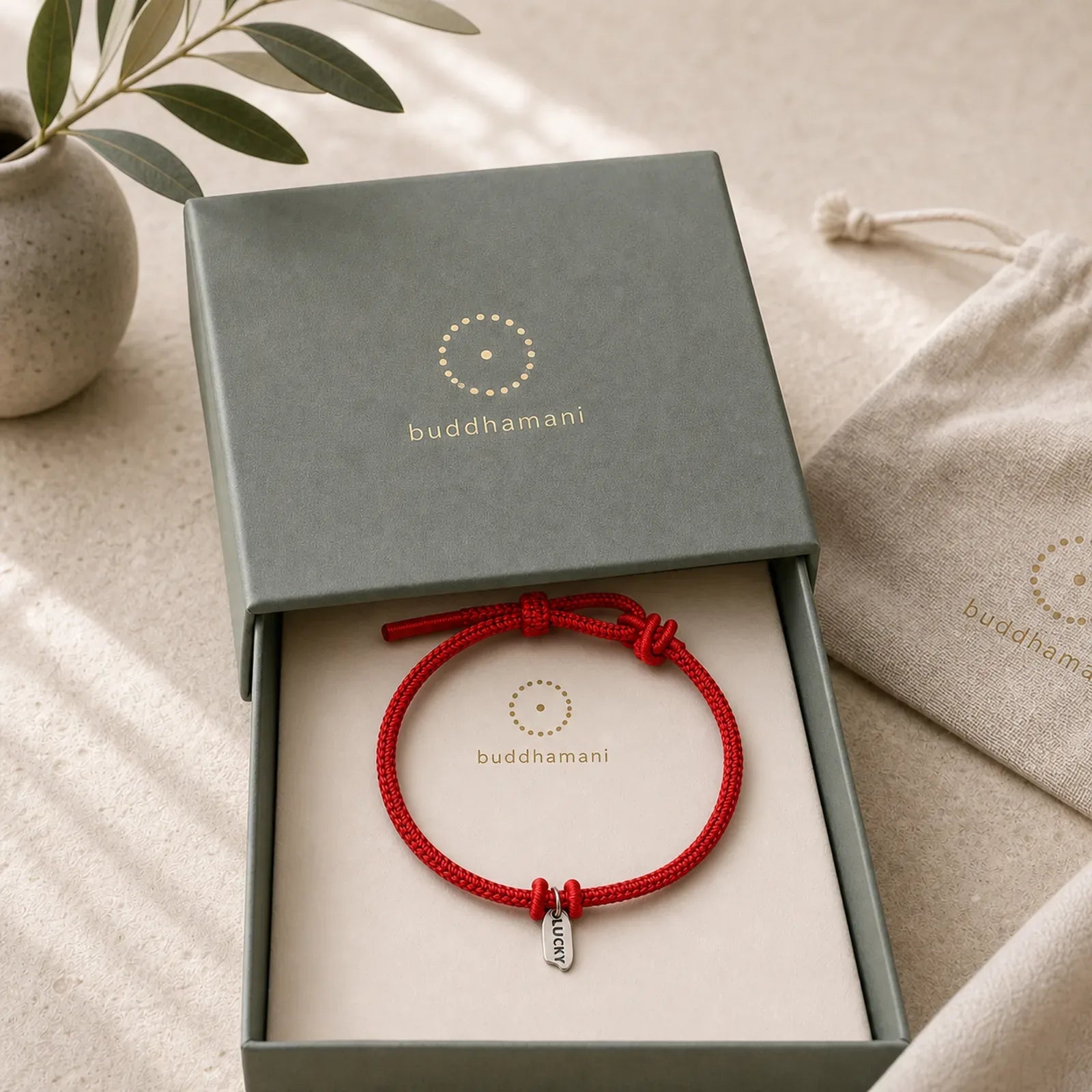 Handmade Braided Red String LUCKY Charm Adjustable Bracelet featuring Red String, Copper