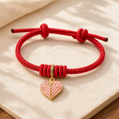 Handmade Braided Red String Love Heart Charm Protection Luck Bracelet featuring Red String, Copper