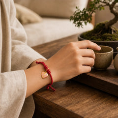 Handmade Braided Red String Love Heart Charm Protection Luck Bracelet featuring Red String, Copper