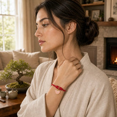 Handmade Braided Red String Love Heart Charm Protection Luck Bracelet featuring Red String, Copper