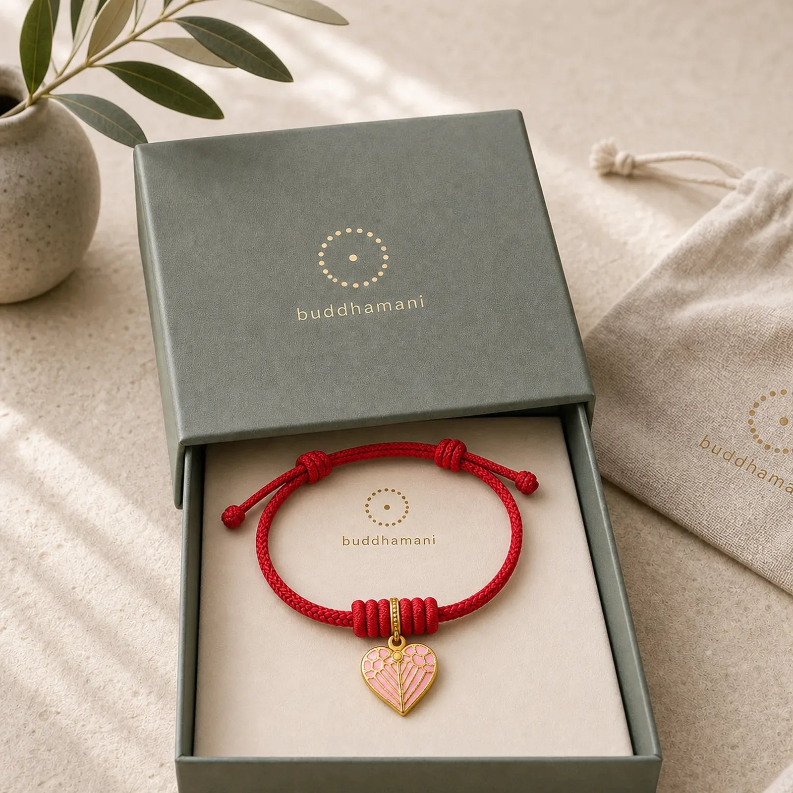 Handmade Braided Red String Love Heart Charm Protection Luck Bracelet featuring Red String, Copper