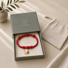 Handmade Braided Red String Lucky Cat Bringing Good Fortune Fu Character Adjustable Bracelet featuring Red String, Fu Character, Copper
