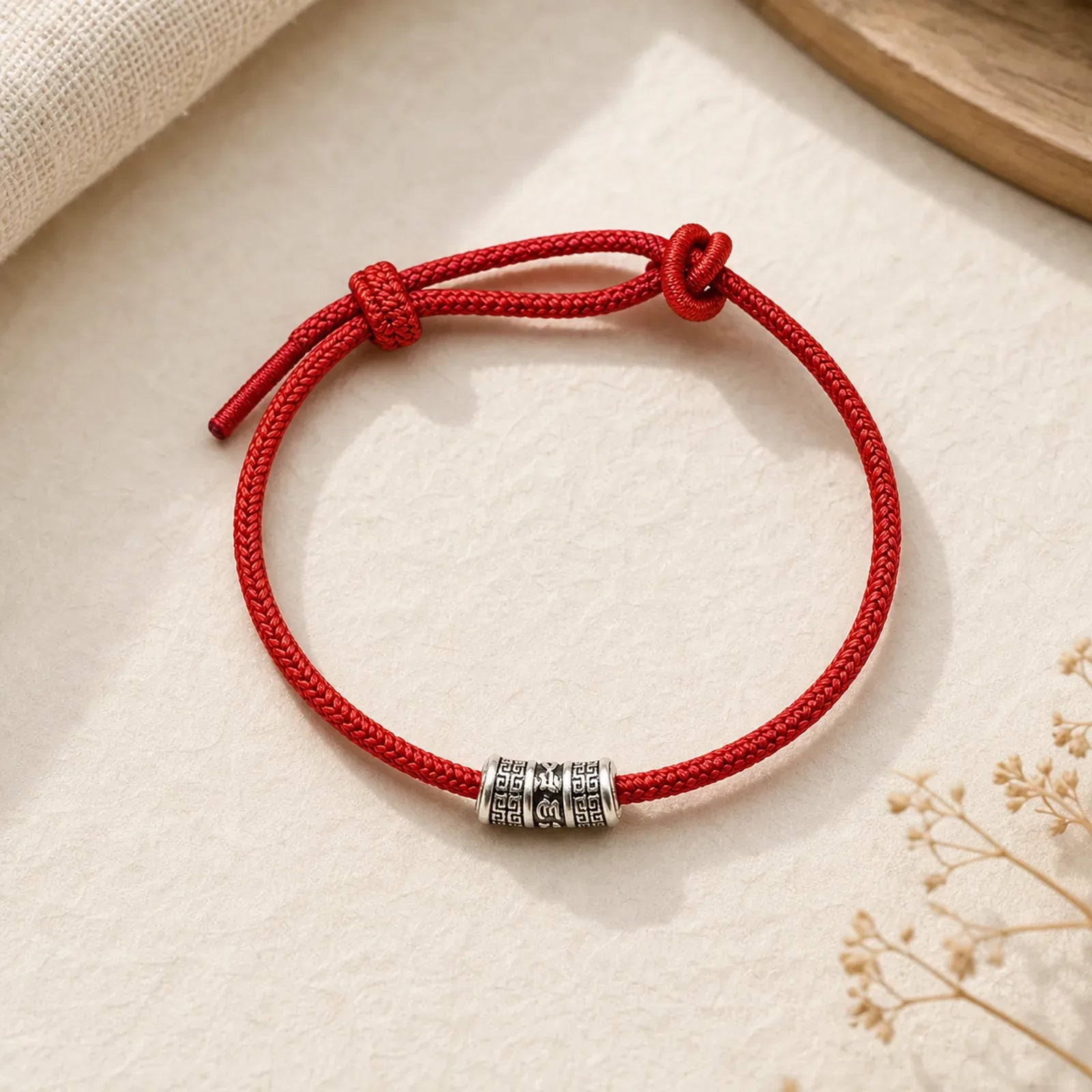 Handmade Braided Red String Om Mani Padme Hum Protection Bracelet featuring Red String, Om Mani Padme Hum, Om