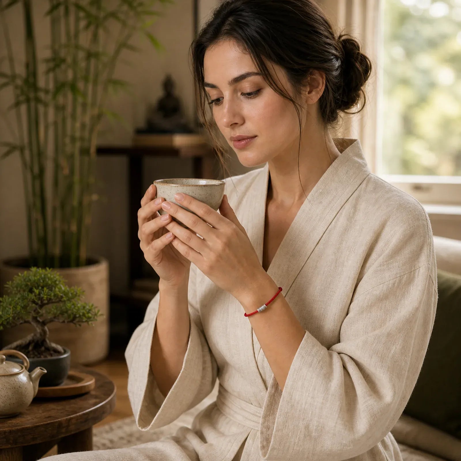 Handmade Braided Red String Om Mani Padme Hum Protection Bracelet featuring Red String, Om Mani Padme Hum, Om