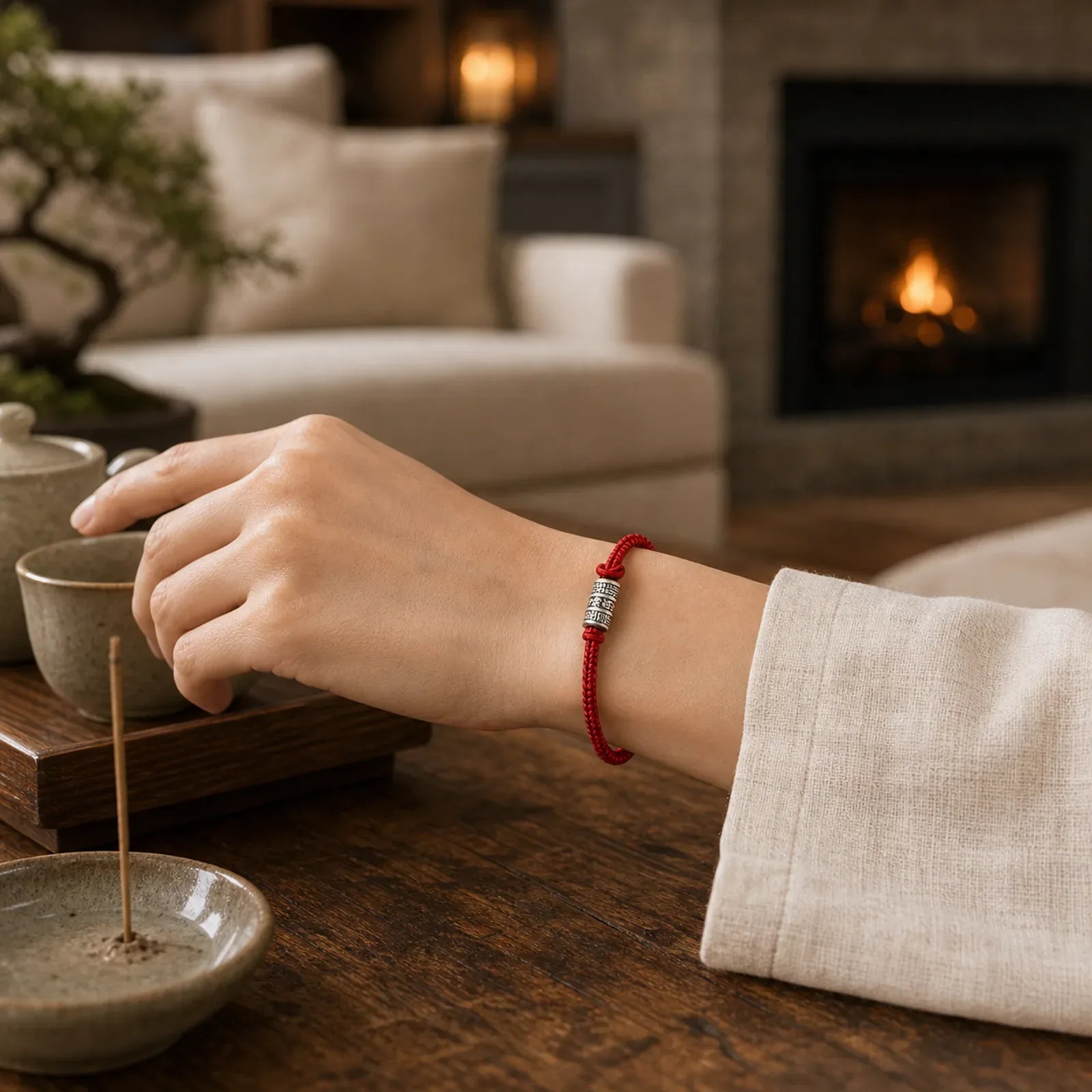 Handmade Braided Red String Om Mani Padme Hum Protection Bracelet featuring Red String, Om Mani Padme Hum, Om