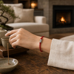 Handmade Braided Red String Om Mani Padme Hum Protection Bracelet featuring Red String, Om Mani Padme Hum, Om