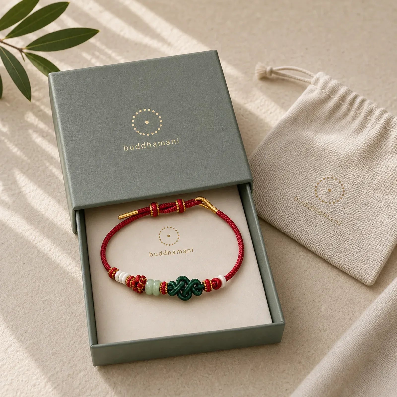 Handmade Braided Ruyi Peach Blossoms Knot Jade Luck Adjustable Bracelet featuring Jade, Red String