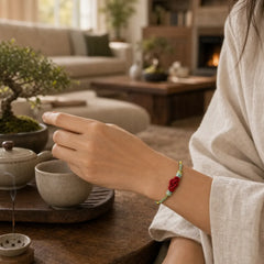 Handmade Braided Yellow Green Wenchang Knot Jade Luck Adjustable Bracelet featuring Jade, Chinese Knotting, Red String