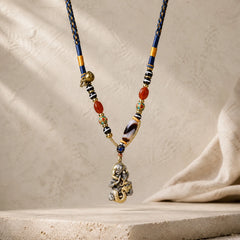 Handmade Buddha Snake Skull Head Dzi Bead Serenity Rope Necklace Pendant (Extra 35% Off | USE CODE: FS35) featuring Dzi Bead, Buddha Symbol, Nine-Eye Dzi Bead