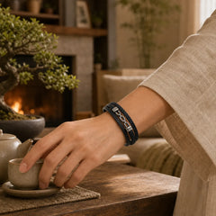 Handmade Chain Link Design Titanium Steel Leather Strengthen Bracelet featuring Titanium Steel