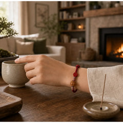 Handmade Chinese Zodiac Red String Peach Pit Cinnabar Luck Bracelet featuring Red String, Cinnabar, Dragon