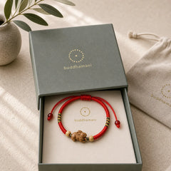 Handmade Chinese Zodiac Red String Peach Wood Luck Bracelet featuring Red String, Peach Wood, Dragon