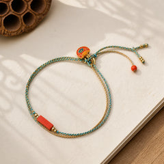 Handmade Cinnabar As One Wishes Blessing Braid Double Layer Bracelet featuring Cinnabar, Lotus