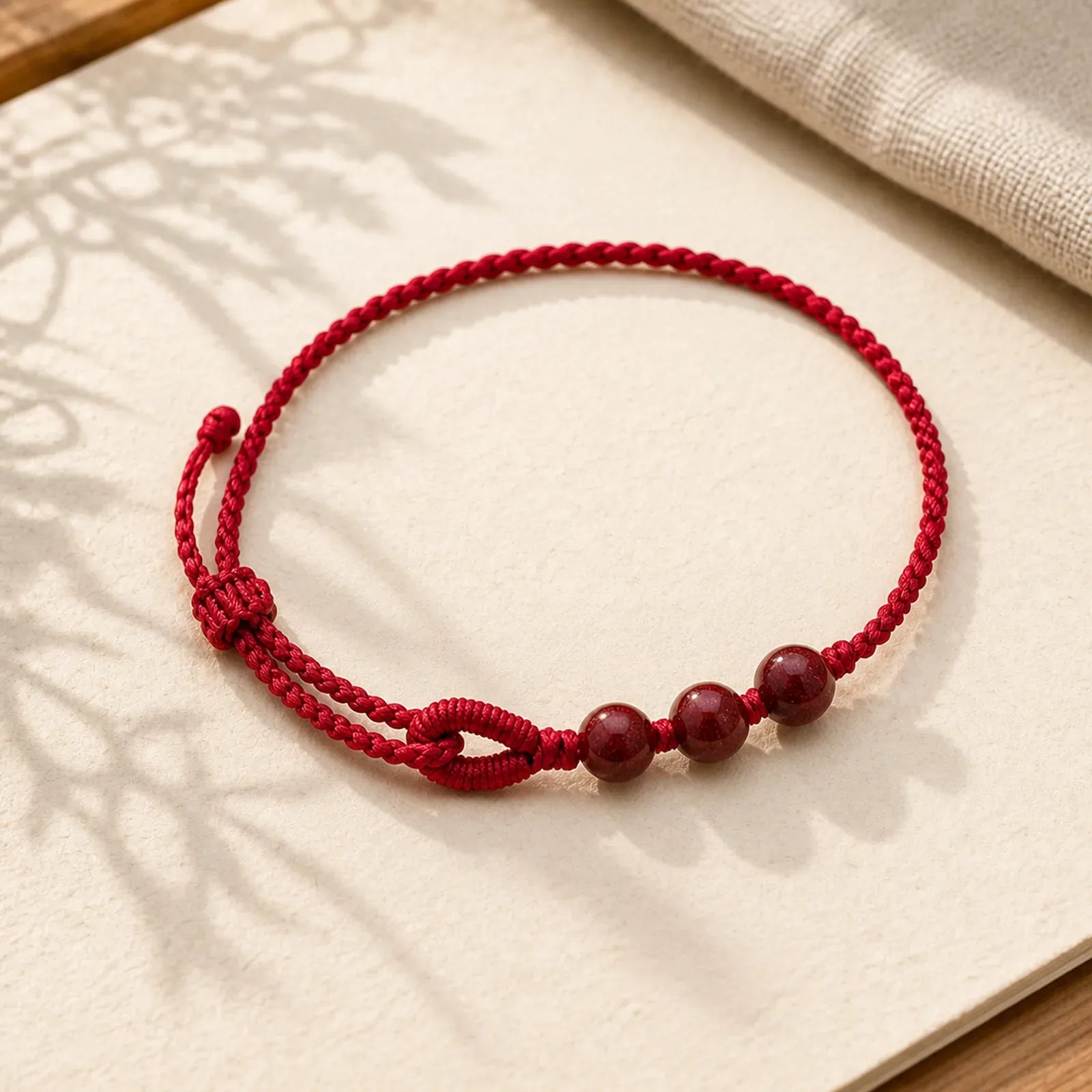 Handmade Cinnabar Beads Calm Blessing Braided Rope Bracelet featuring Cinnabar, Red String