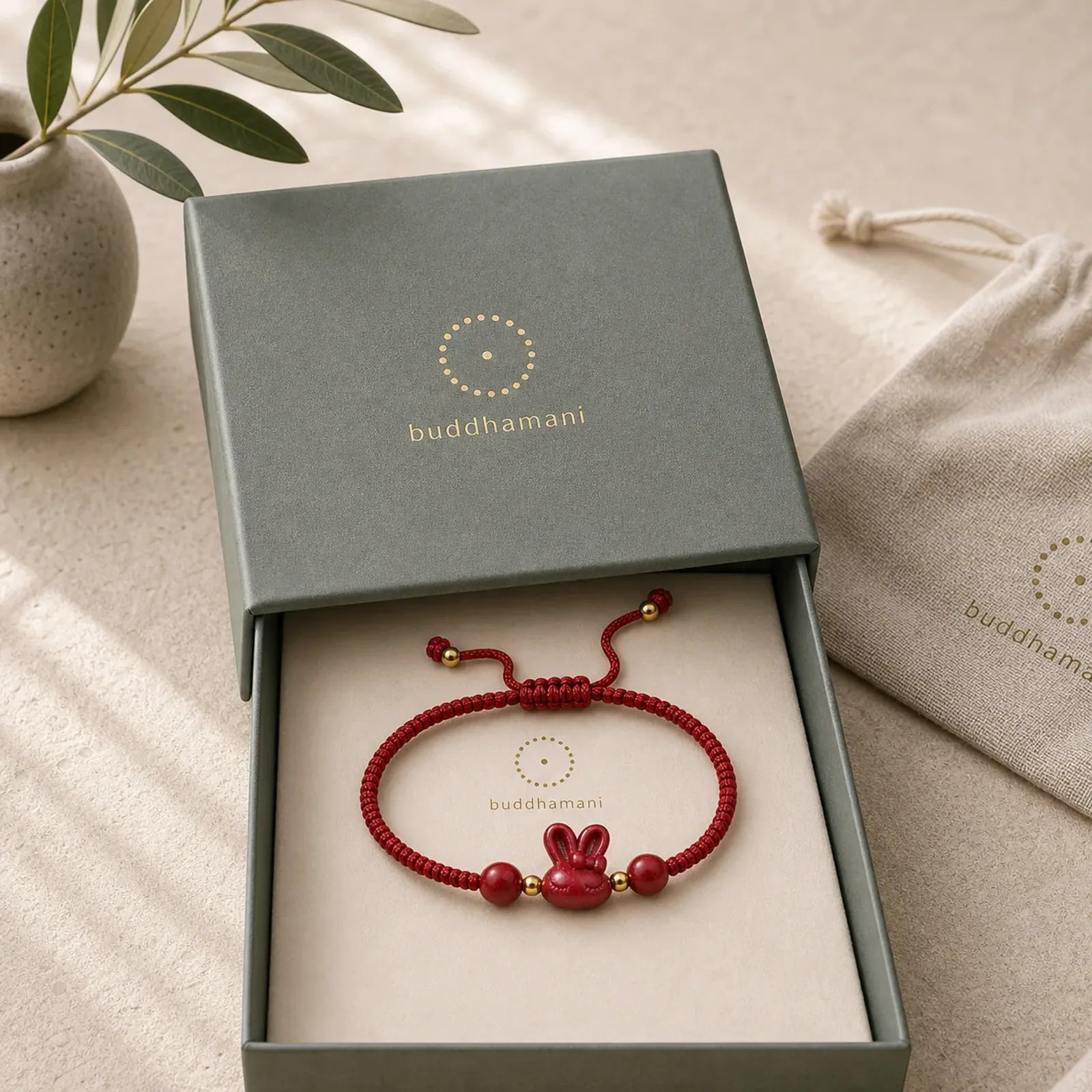 Handmade Cinnabar Chinese Zodiac Rabbit Luck Red Rope Bracelet featuring Cinnabar, Red String, Copper