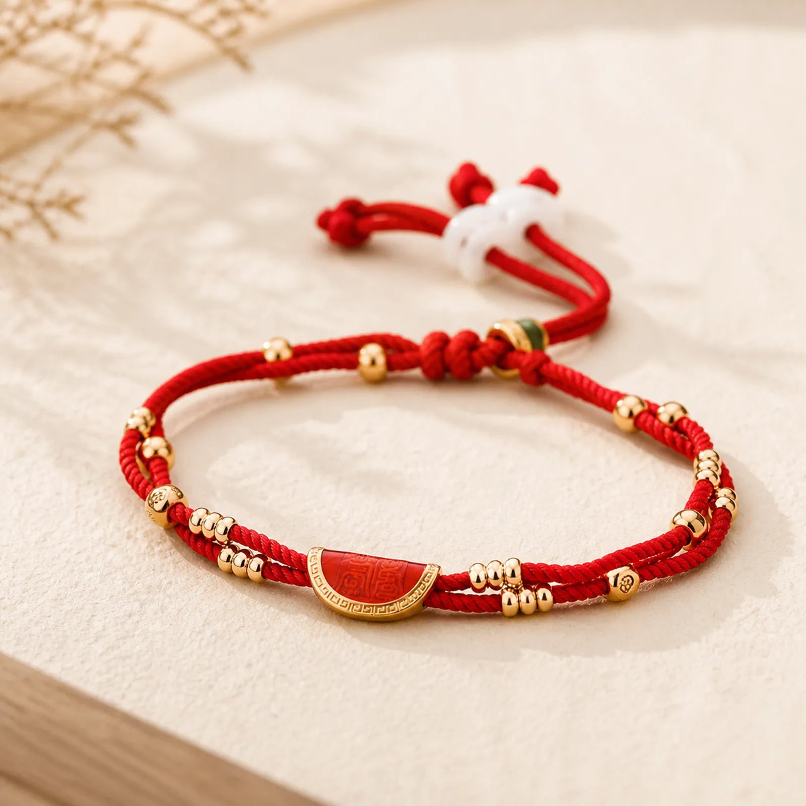 Handmade Cinnabar Dumplings Design Luck Braided Red Rope Bracelet featuring Cinnabar, Red String