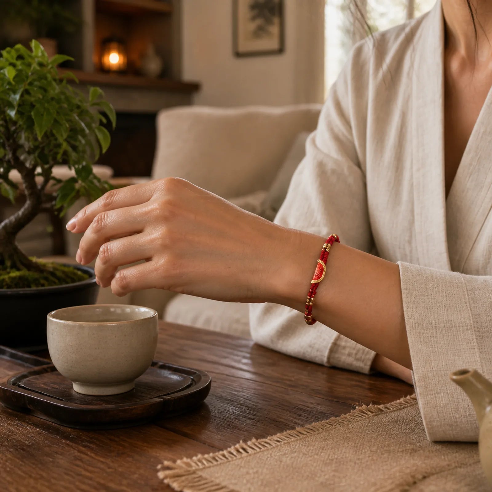 Handmade Cinnabar Dumplings Design Luck Braided Red Rope Bracelet featuring Cinnabar, Red String