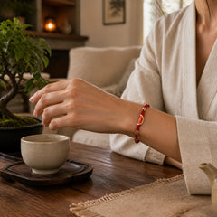 Handmade Cinnabar Dumplings Design Luck Braided Red Rope Bracelet featuring Cinnabar, Red String