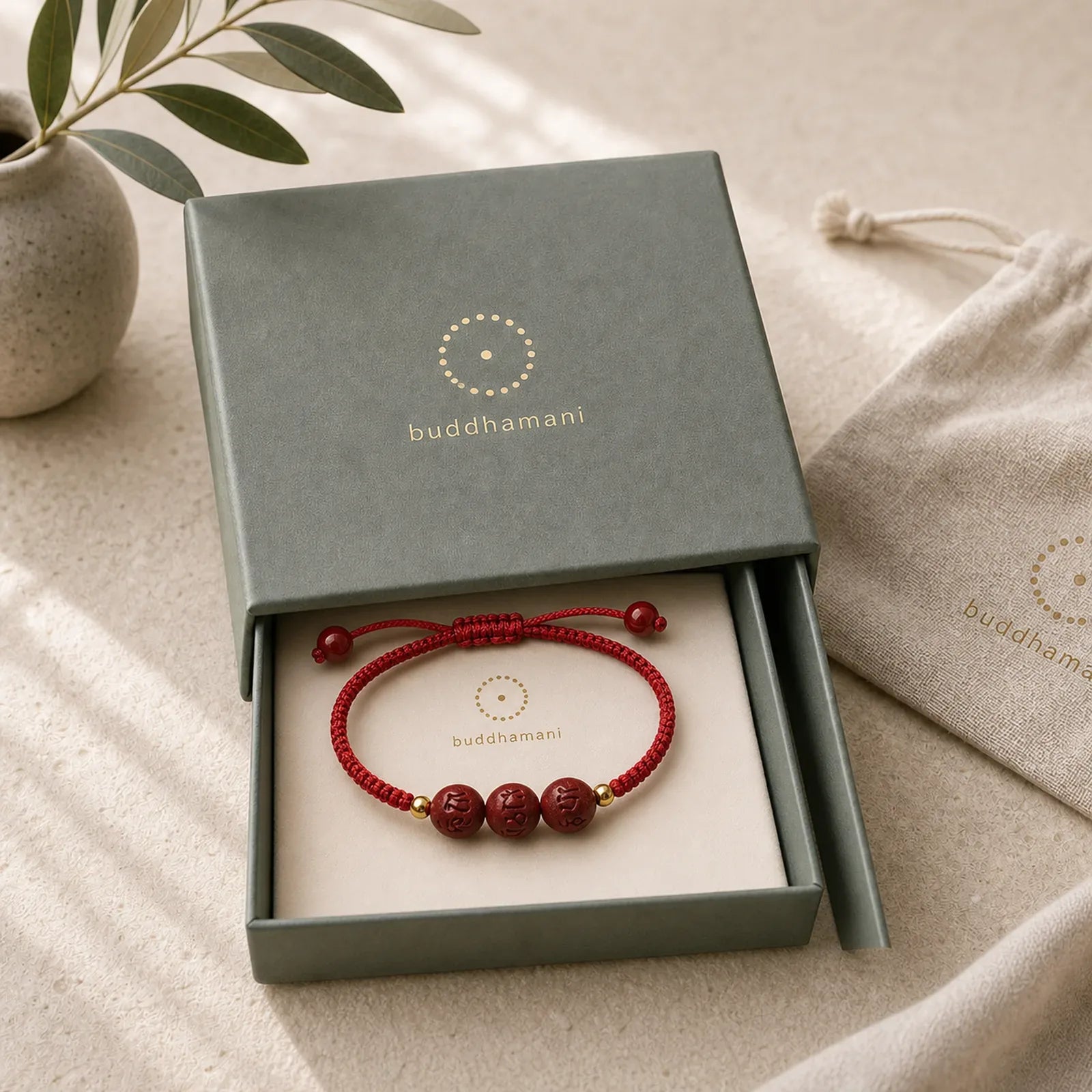 Handmade Cinnabar Om Mani Padme Hum Engraved Beads Blessing Braided Bracelet featuring Cinnabar, Om Mani Padme Hum, Om