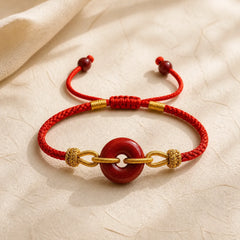 Handmade Cinnabar Peace Buckle Blessing Braided Rope Bracelet featuring Cinnabar, Peace Buckle, Red String