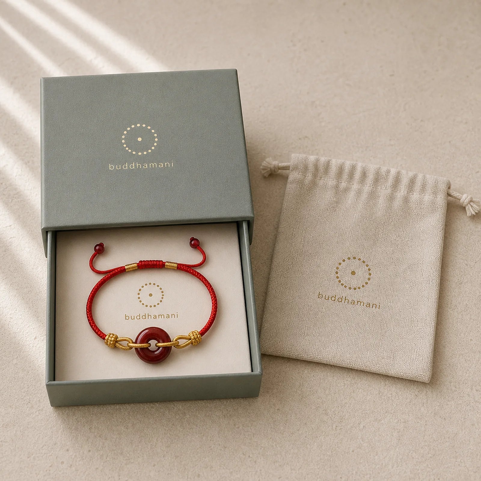 Handmade Cinnabar Peace Buckle Blessing Braided Rope Bracelet featuring Cinnabar, Peace Buckle, Red String