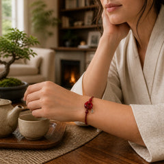 Handmade Cinnabar Peace Buckle Safe and Healthy Charm Blessing String Bracelet Anklet featuring Cinnabar, Peace Buckle, Red String