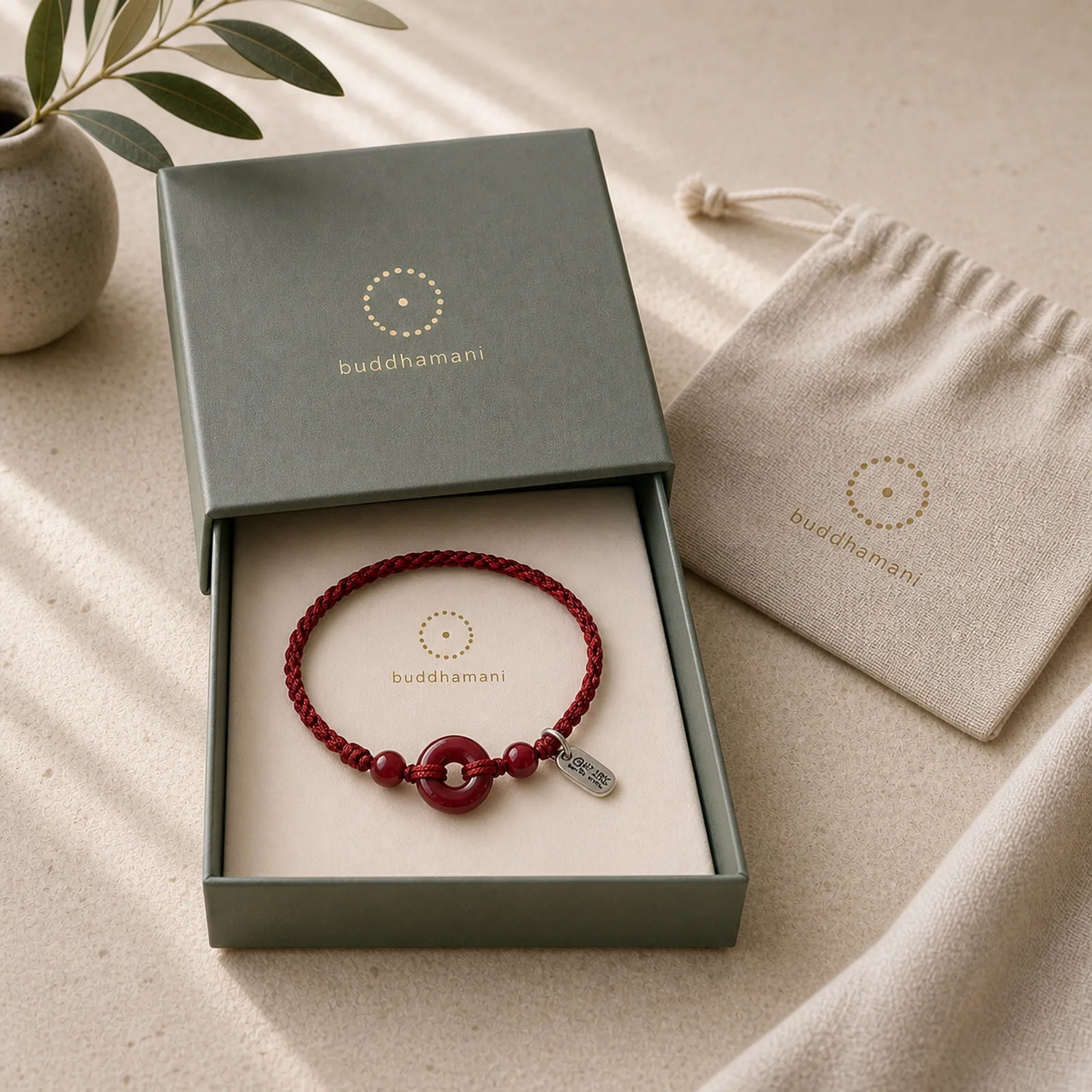 Handmade Cinnabar Peace Buckle Safe and Healthy Charm Blessing String Bracelet Anklet featuring Cinnabar, Peace Buckle, Red String