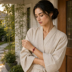 Handmade Cinnabar Round Peace Buckle Concentration Braided Bracelet featuring Cinnabar, Peace Buckle, Red String