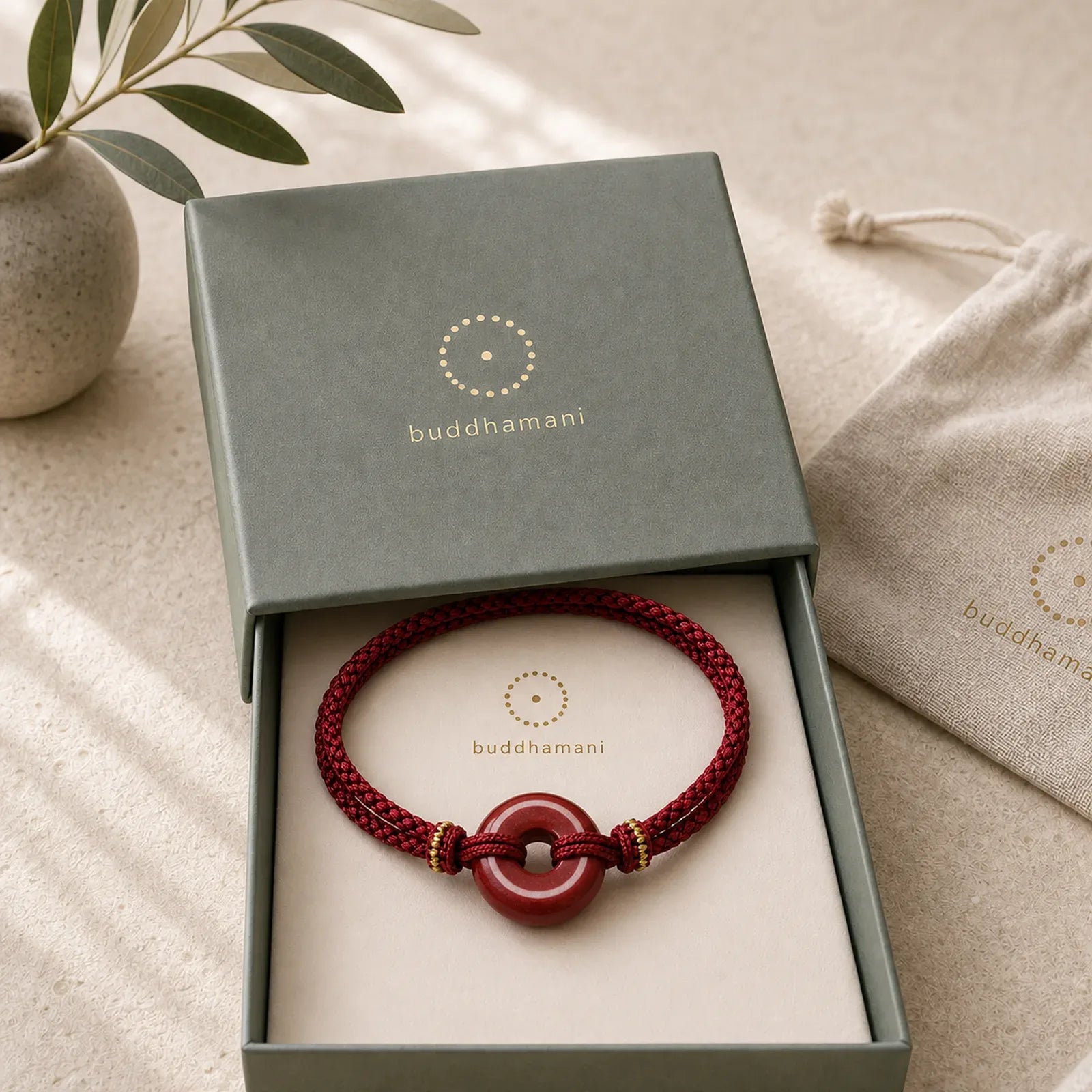 Handmade Cinnabar Round Peace Buckle Concentration Braided Bracelet featuring Cinnabar, Peace Buckle, Red String