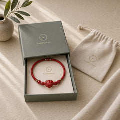 Handmade Cinnabar Ruyi Handle Fu Character PiXiu Blessing Red String Braided Bracelet featuring Cinnabar, Fu Character, Pixiu