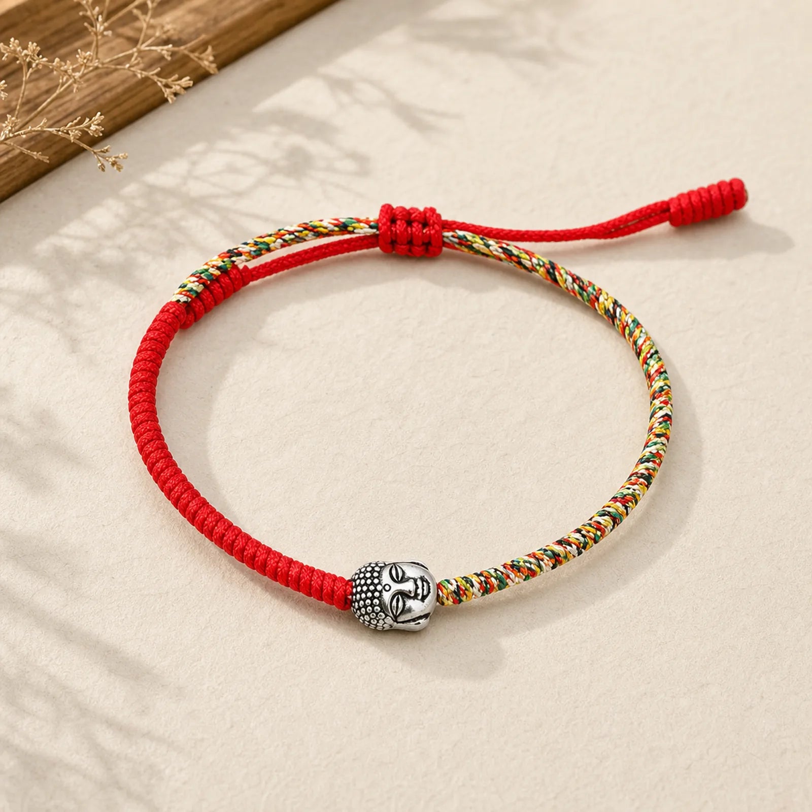 Handmade Colorful King Kong Knot Buddha Serenity String Bracelet featuring Buddha Symbol, Red String